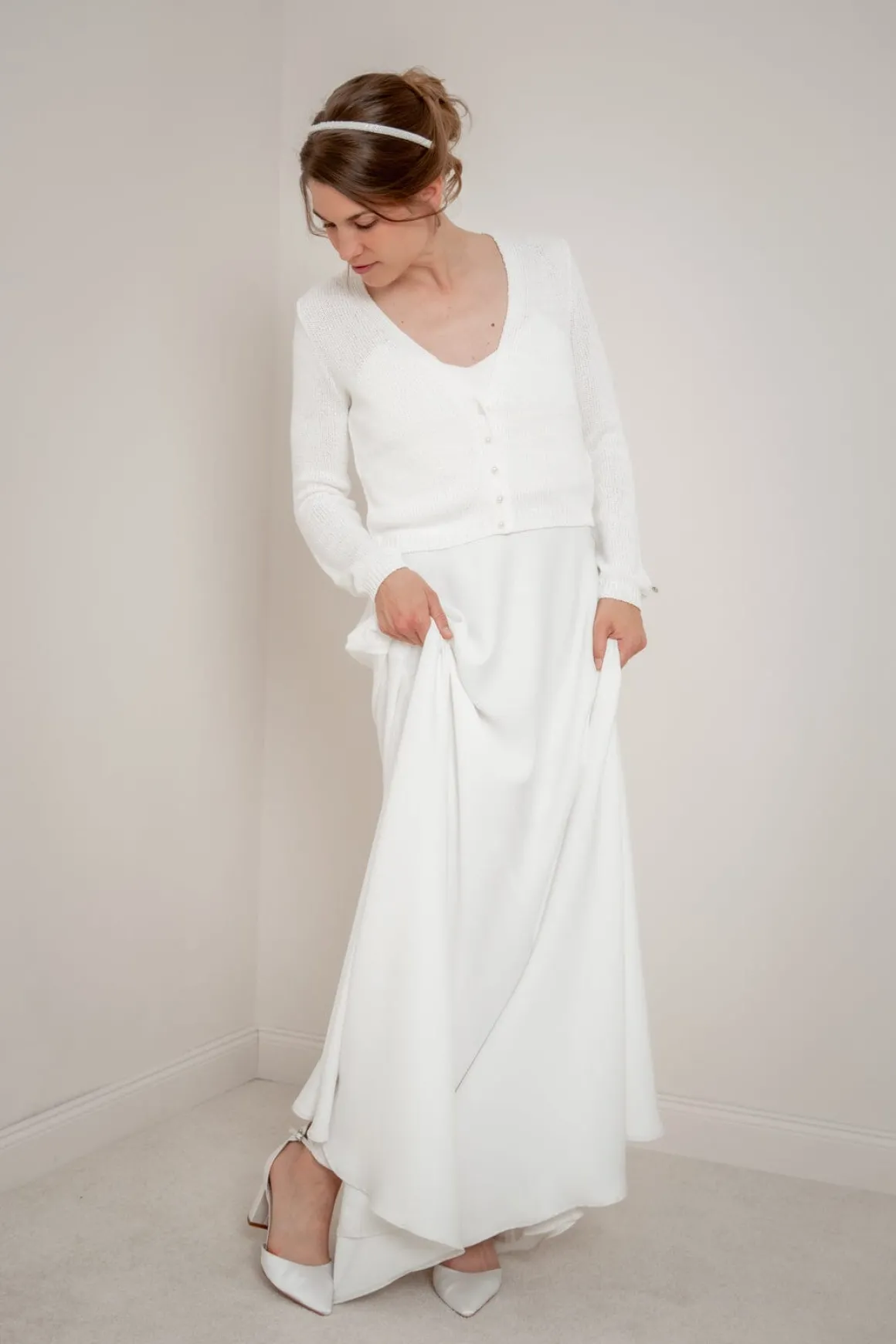 Braut Cardigan mit Perlenknöpfen