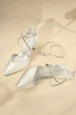 Braut Pumps mit funkelndem Riemen – Marielle Ivory Satin | G.Westerleigh