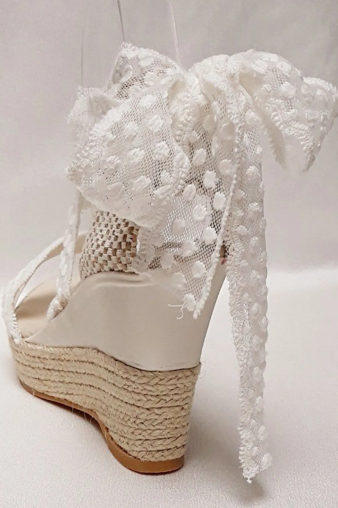 Braut Sandaletten, Wedges mit Bändern und Pünktchenmuster - Megan