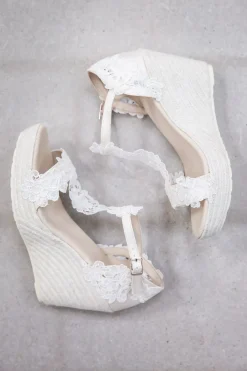 Braut Wedges, Sandalette mit Blumenspitze - Viena