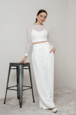 Crop Top für die Braut mit dünnen Trägern in Ivory – Corie crop noni