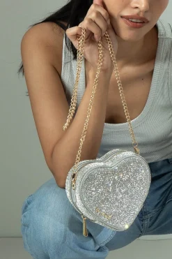 Herzförmige Handtasche in Silber – Midi Heart Bag Crystal | Weat