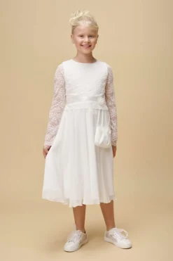 Kommunionkleid aus Chiffon mit Spitzenärmeln