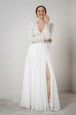 Maxi-Braut Rock in Ivory mit Beinschlitz – Jona noni