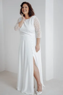 Plus Size Braut Rock mit Schlitz und Zierknöpfen – Eira noni Curvy
