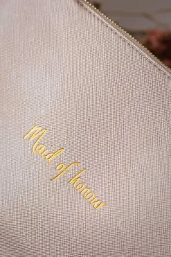Vegane Clutch mit goldenem Schriftzug 